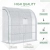 Outsunny Walk-In Lean to Wall Greenhouse with Windows and Doors, Outdoor Green House with 3 Tiers 4 Wired Shelves, 200L x 100W x 215Hcm, White