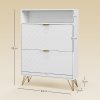 HOMCOM Narrow Shoe Cabinet with 2 Flip Drawers, Slim Shoe Storage Cabinet with Adjustable Shelves, Open Shelf, Hairpin Legs and 2 Vents for 12 Pairs of Shoes for Entryway, White