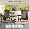 Outsunny 3 Pieces Garden Bistro Set, Folding Table and Chairs Set, Metal Garden Furniture Set with Cup Holders for Outdoor, Patio, Balcony, Black