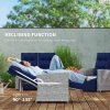 Outsunny 4 Piece Rattan Garden Furniture Set with Adjustable Backrest, Wicker Outdoor Furniture Sofa Set with Loveseat, Reclining Armchairs, Thickened Cushions and Glass Top Table, Navy Blue