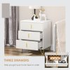 HOMCOM Modern 3 Drawer Dresser, Fluted Bedroom Dresser Chest of Drawers with Metal Legs and Steel Handles for Bedroom, White