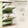 HOMCOM Narrow Shoe Cabinet, Space Saving Shoe Storage Cabinet with 2 Flip Drawers and Adjustable Shelves for 6-12 Pairs of Shoes for Hallways and Living Room, Green