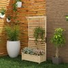 Outsunny Wood Planter with Trellis for Climbing Plants, Raised Bed, Planter Box with Drainage Holes to Grow Vegetables, Herbs and Flowers for Garden, Patio, Yard, Natural Wood Finish
