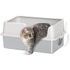 PawHut Stainless Steel Litter Box, High Sided Metal Cat Litter Tray with Detachable Rim, Scoop, Easy Cleaning, Odour-Resistant, 60 x 40 x 28 cm