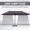 Outsunny 4.4m Large Garden Parasol, Double-Sided Cantilever Parasol with Base Included, Patio Umbrella Sun Shade with Steel Pole 12 Ribs Crank Handle Easy Lift Twin Canopy, Grey