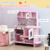 HOMCOM Children Wooden Play Kitchen w/ Lights Sounds, Kids Kitchen Playset w/ Water dispenser, Microwave, Utensils, Sink, Storage, for Ages 3-6 Years - Pink
