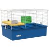 PawHut Guinea Pig Cage Chinchillas Rabbit Small Animal Cage with Ramp, Dish, Water Bottle, 71 x 46 x 47cm, Blue