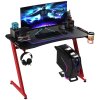 HOMCOM Gaming Desk, Carbon Fibre Covered Computer Desk, Gamer Workstation with Headphone Hook, Cup Holder and Gamepad Storage Rack