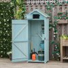 Outsunny Garden Shed Vertical Utility 3 Shelves Shed Wood Outdoor Garden Tool Storage Unit Storage Cabinet, 77 x 54.2 x 179cm - Blue