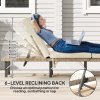 Outsunny Folding Rattan Sun Lounger, 6-Level Adjustable Garden Lounger Recliner with Cushion, Outdoor Reclining Sunbed, Garden Chair with Steel Frame for Patio, Beach, Terrace, Natural