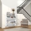 HOMCOM Narrow Shoe Cabinet with 2 Flip Drawers, Slim Shoe Storage Cabinet with Adjustable Shelves, Open Shelf, Hairpin Legs and 2 Vents for 12 Pairs of Shoes for Entryway, White