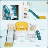 AIYAPLAY Kids Slide, 7 in 1 Toddler Slide for Indoor Use, with Basketball Hoop, Climber, Telescope, Tunnel, Steering Wheel, platform Aisle, Storage Basket, for Ages 1-3 Years, Yellow