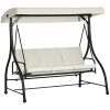 Outsunny 3 Seater Canopy Swing Chair, 2 in 1 Garden Swing Seat Bed, with Adjustable Canopy and Metal Frame, Cream White