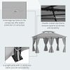 Outsunny 4m x 3(m)Garden Gazebo, Double Roof Outdoor Gazebo Canopy Shelter with Curtains, Solid Steel Frame for Lawn and Deck, Dark Grey