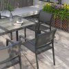 Outsunny 6 Seater Garden Dining Set, Stackable Armchairs and Wood-like Top Table, Space-Saving Outdoor Table and Chairs with Breathable Mesh Seat, Garden Furniture Set, Grey
