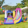 Outsunny Bouncy Castle for Children, 5 in 1 Inflatable Bounce House Unicorn Design with Blower, Slide, Climbing Wall, Basketball Hoop, for Ages 3-8 Years