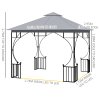 Outsunny 3 x 3m Garden Gazebo Patio Party Tent Shelter Outdoor Canopy Double Tier Sun Shade with Metal Frame and Netting, Light Grey