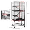 PawHut Ferret Cage Rolling Small Animal Cage 4 Levels Pet Cage 136cm Height for Chinchillas, Squirrels with 3 Doors, Storage Shelf, Tray, Bowl, Water Bottle, Ramps - Charcoal Grey