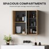 HOMCOM Bathroom Mirror Cabinet, Wall Mounted Bathroom Cabinet with Mirror, 2 Doors and Cupboards, Natural
