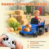 AIYAPLAY Ride on Tractor with Trailer, 12V Electric Vehicle with Remote Control, Ride on Car for Kids with Music, Shifter, Start-Up Sound for Ages 3-8 Years, Blue