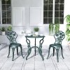 Outsunny Garden Bistro Set with Umbrella Hole, 3 Piece Cast Aluminium Garden Furniture Set, Antique Floral Round Coffee Table and Chairs, Small Balcony Furniture for Outdoor, Patio, Green
