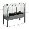 Outsunny Raised Garden Bed with PE Greenhouse Cover, Outdoor Elevated Wood Planter Box for Herbs and Vegetables, Use for Patio, Garden, Balcony, 121 x 55 x 117cm, Dark Grey