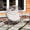 Outsunny Egg Chair with Soft Cushion, Outdoor Lounge Chair with Steel Frame and Side Pocket, Garden Leisure Seat for Indoor, Outdoor, Light Grey