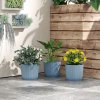 Outsunny Set of 3 Plastic Round Plant Pots Outdoor 22cm, Garden Planters, Flower Pots for Garden Decoration, Patios, Indoor, Outdoor, Home, Blue