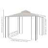 Outsunny 3 x 3m Garden Gazebo Patio Party Tent Shelter Outdoor Canopy Double Tier Sun Shade with Metal Frame and Netting, Beige