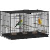 PawHut Bird Cage with Divider, Parrot Cage with 4 Wooden Perches, Slide Out Tray, 4 Feeders, for Budgie, Lovebird, Canary, Finches, 76 x 46 x 46cm, Black