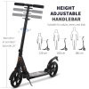 HOMCOM Folding Kick Scooter, Adjustable Ride On Scooter with 200mm Big Wheels and Double Shock Absorption, Urban Scooter for 14+ Teens Adult, Black