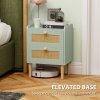 HOMCOM Bedroom Chest of Drawers, Boho Rattan Dresser with 2 Drawers, Storage Cabinet for Living Room, Hallway, Entryway, Olive Green