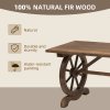 Outsunny Wooden Garden Dining Table, Wagon Wheel Outdoor Coffee Table with 3 cm Wood Top for Patio, Balcony, Terrace, 110 x 60 x 65 cm, Carbonised Finish