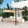 Outsunny 3 x 3(m) Garden Pergola with Retractable Roof Canopy, Aluminium Pergola Kit Gazebo with Roller Shade, UPF30+ Sun Shade Shelter for Porch, Khaki