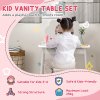 AIYAPLAY Kids Dressing Table with Mirror, Stool, Kids Vanity Table with Cloud Design, Drawer, for Ages 3-6 Years, White