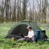 Outsunny 2 Person Camping Tent, Dome Tent with Zipped Doors, Storage Pocket, Portable Handy Bag, Dark Green