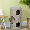 PawHut Cat Barrel Kitten Tree Tower for Indoor Cats, Cat Climbing Frame, Covered in Sisal, Cosy Platform - Light Grey