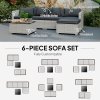 Outsunny 6 Pieces Rattan Garden Furniture Set, 5 Seater Sectional Garden Corner Sofa Set with Glass Top Coffee Table, Cushions and Pillows, All-Weather Wicker Conversation Furniture, Mixed Grey