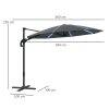 Outsunny 3(m) Cantilever Garden Parasol with Solar Powered Lights, Fibreglass Ribs, Crank Handle & Cross Base, UPF 50+, 360 Rotation, Overhanging Patio Umbrella for Patio Market, Dark Grey