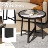 Outsunny Round Small Garden Table, 50.5cm Outdoor Side Table with SPC Tabletop, Metal Frame and Anti-slip Foot Pads for Garden, Balcony, Grey Wood Effect