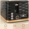HOMCOM 4 Slice Toaster with 7 Browning Levels, High Lift, Reheat/Defrost/Cancel, Self-centring Function, Removable Crumb Tray, Auto Off, 1600W, Black Water Ripple Texture