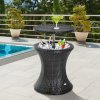 Outsunny PE Rattan Ice Bucket Table, Height Adjustable Liftable Outdoor Drinks Cooler, 52 cm Round Garden Beer Cocktail Table with Lid for Bar, Patio, Terrace, Brown