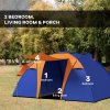 Outsunny 4-6 Man Tunnel Tent with 2 Bedroom, Living Area and Porch, Large Camping Tent, 2000mm Waterproof, Portable with Bag, for Fishing Hiking Festival, Orange and Blue