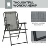 Outsunny Set of 2 Patio Folding Chair Set, Garden Portable Outdoor Chairs with Armrest and Breathable Mesh Fabric Seat and Backrest, for Camping, Beach, Deck, Lawn, Grey