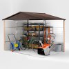 Outsunny 9 x 6ft Metal Garden Shed, House Hut Gardening Tool Storage with Ventilations, Sliding Door, Sloped Roof for Garden, Patio, Brown Wood Effect