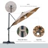 Outsunny 3(m) Cantilever Roma Parasol Garden Sun Umbrella Outdoor Patio with 360 Rotation Crank & Tilt Aluminium Frame LED Solar Light Cross Base, Brown