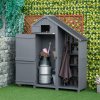 Outsunny Wooden Garden Storage Shed with 3 Shelves, Outdoor Garden Tool Storage Cabinet with Tilt Roof, Firewood Rack Log Carrier, 129 x 51.5 x 180cm, Grey