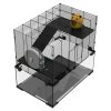 PawHut 3 Tiers Hamster Cage, Gerbil Cage with Deep Glass Bottom, Non-Slip Ramps, Platforms, Hut, Exercise Wheels, Water Bottle, Dish, for Syrian Hamster, Dwarf Hamster, 60 x 40 x 57cm