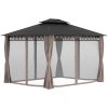 Outsunny 3.6 x 3 (m) Outdoor Polycarbonate Gazebo, Double Roof Hard Top Gazebo with Galvanised Steel Frame, Nettings & Curtains for Garden, Lawn, Patio and Deck