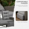 Outsunny 4 Piece Rattan Garden Furniture Set with Adjustable Backrest, Wicker Outdoor Furniture Sofa Set with Loveseat, Reclining Armchairs, Thickened Cushions and Glass Top Table, Grey